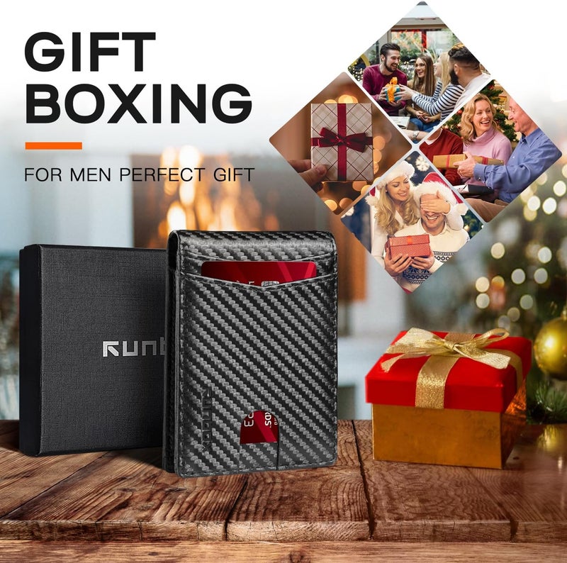 RUNBOX Wallet for Men Slim Leather Bifold RFID Blocking Minimalist Front Pocket Design with Gift Box - Image 5